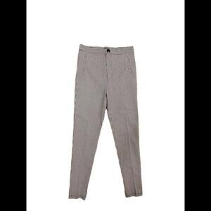 ZARA Women’s Trousers Pants LARGE skinny slim fit Red/ Blacks Houndstooth